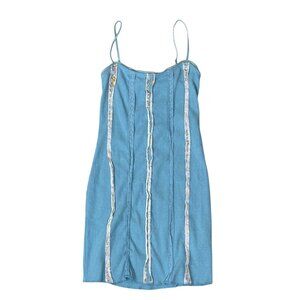 Urban Outfitters Y2K Mini Slip Dress Roxanne Ribbed XS Blue Stretch